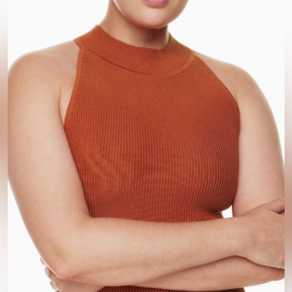 Aritzia Babaton women’s Rust ribbed cropp Sculpt knit Contour Halter tank Top M